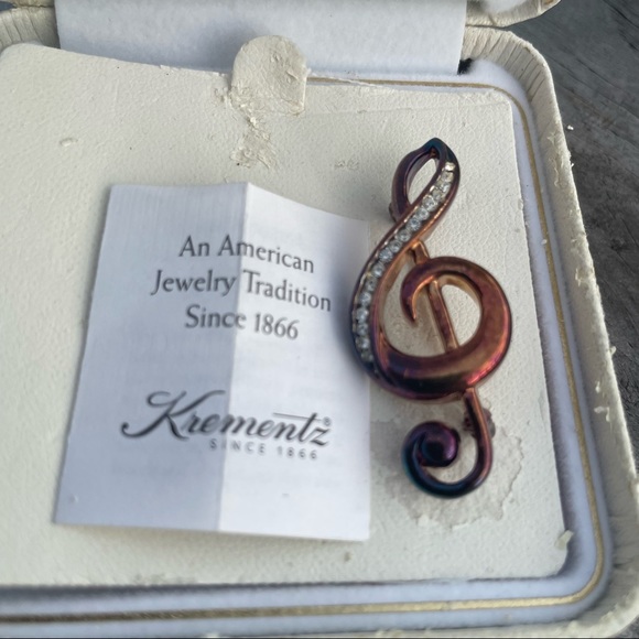 VTG Pin Brooch KREMENTZ Music Note Clef Tremble Silver Tone Crystal Swarovski - Picture 2 of 4